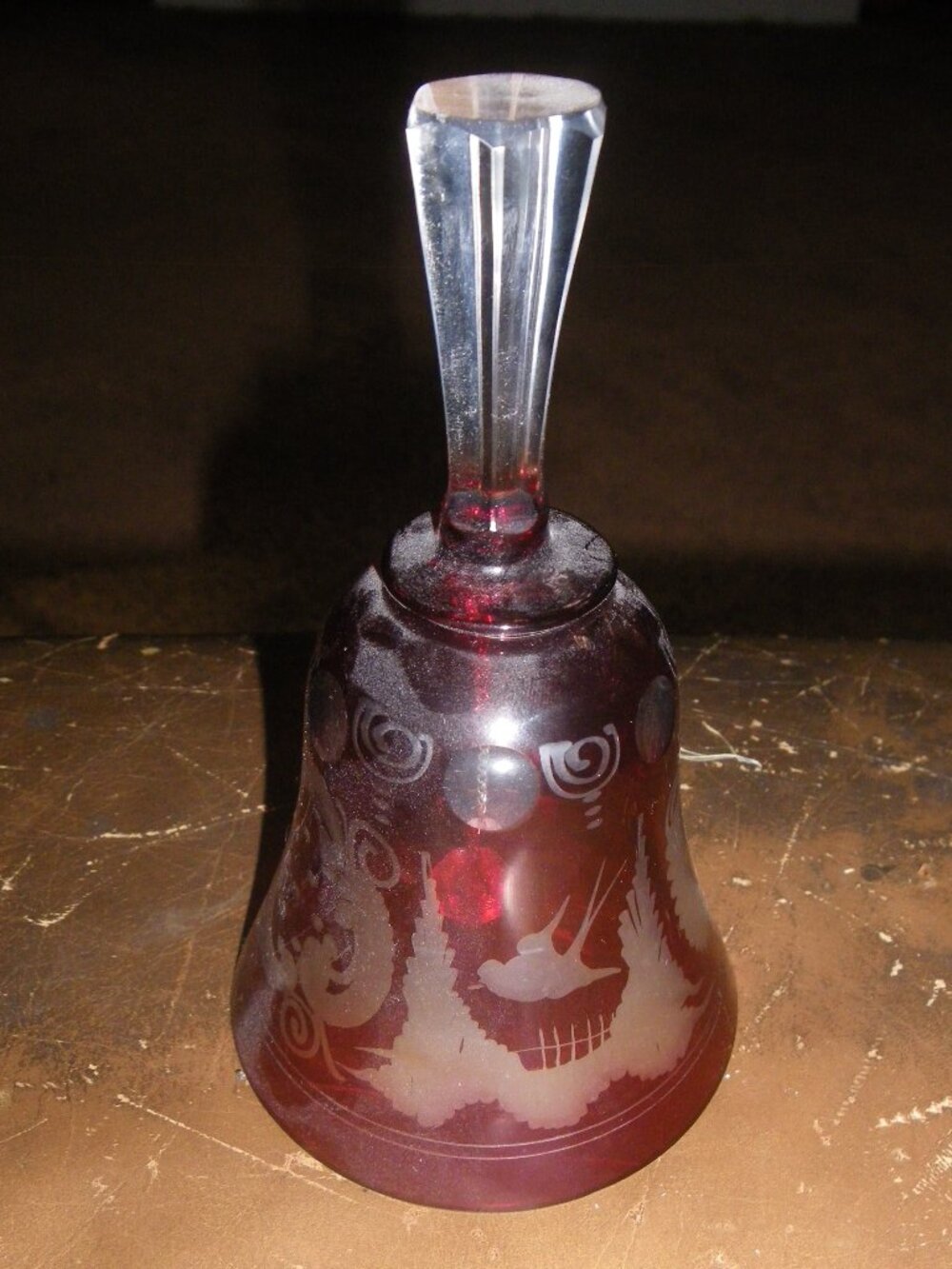 Vintage Egermann Czechoslovakia Ruby Red Cut To Clear Bohemian Crystal Bell